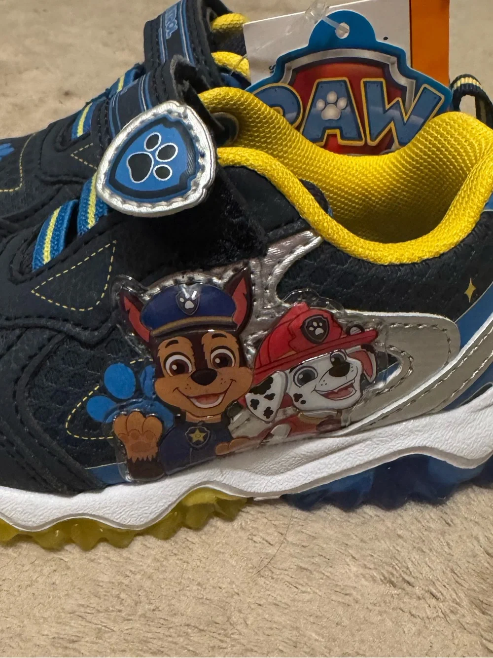 Paw Patrol Navy and Yellow Kids Sneakers with Paw Accent
